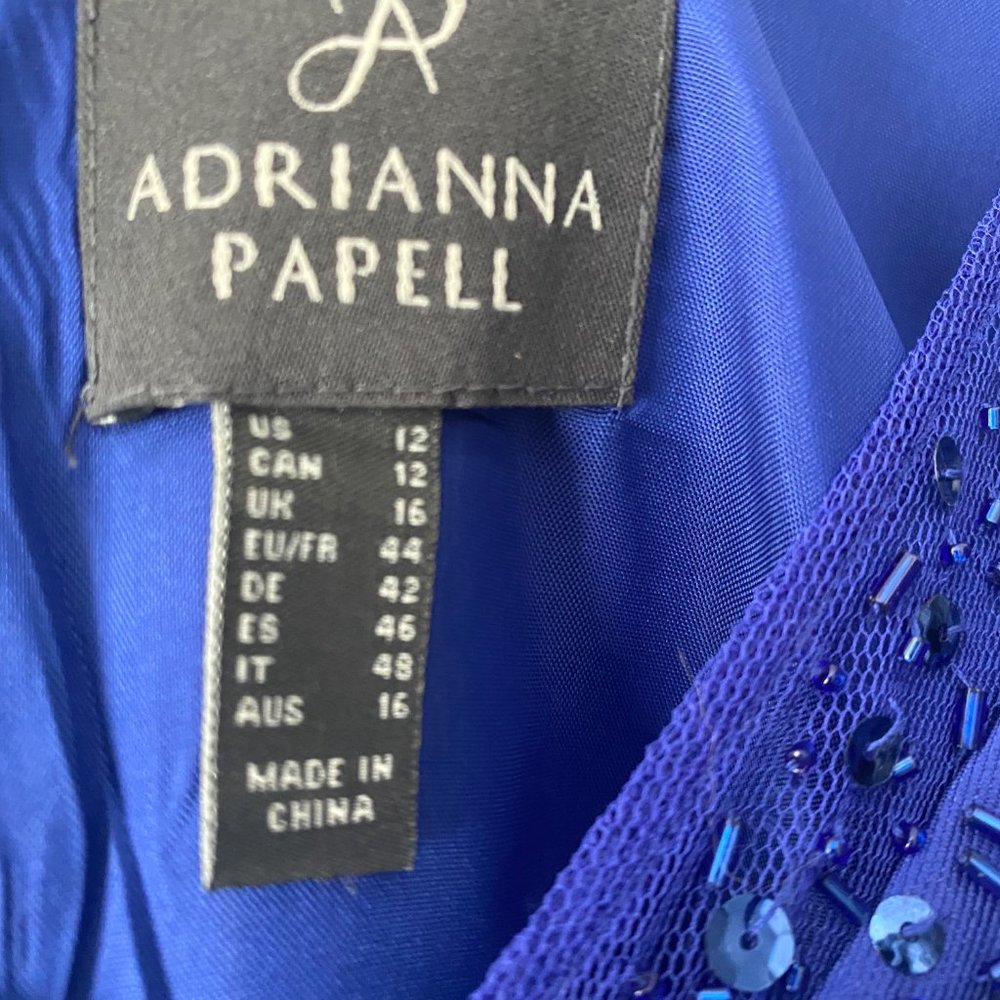 Adrianna Papell Blue Beaded Mikado Satin Gown - Picture 5 of 7